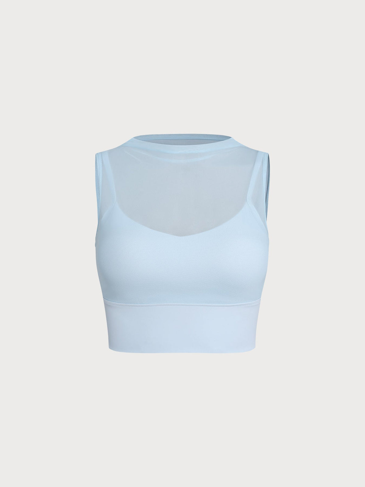 Light Blue Mesh Panel Mock Neck Tank Top