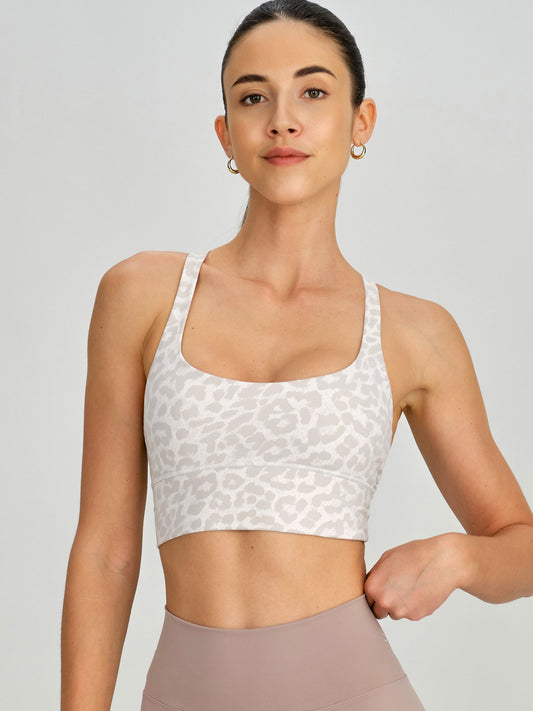 Ivory Leopard Print Cross Back Sports Bra