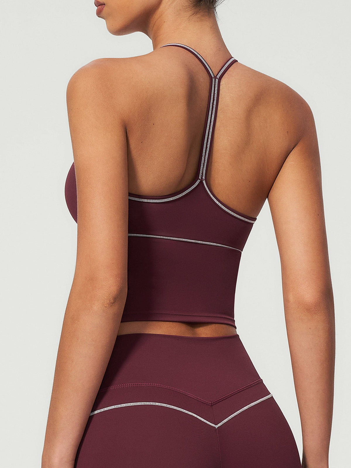 Red V‑Neck Contrast Trim I‑Back Tank Top - Light Support