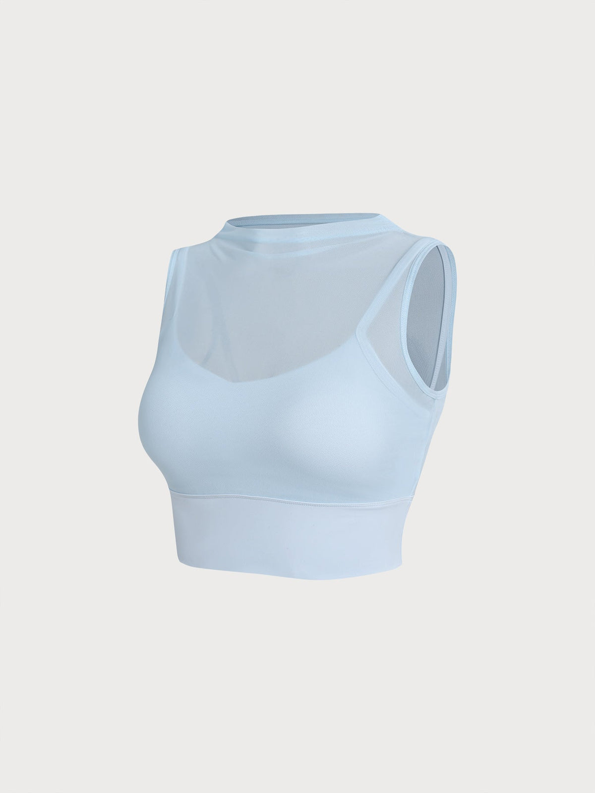 Light Blue Mesh Panel Mock Neck Tank Top