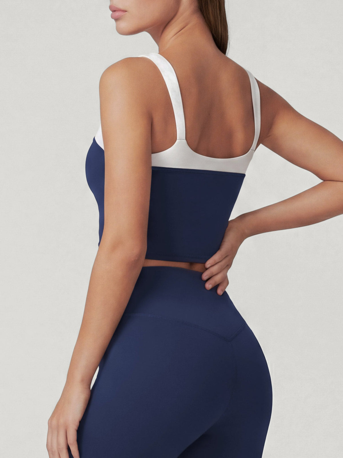 Navy Contrast Trim V Neck Tank Top - Light Support