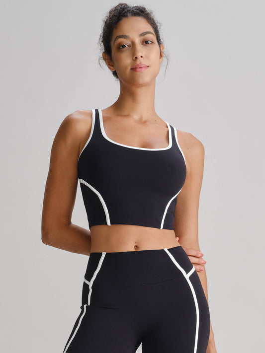 Black Contrast Piping Workout Tank Top