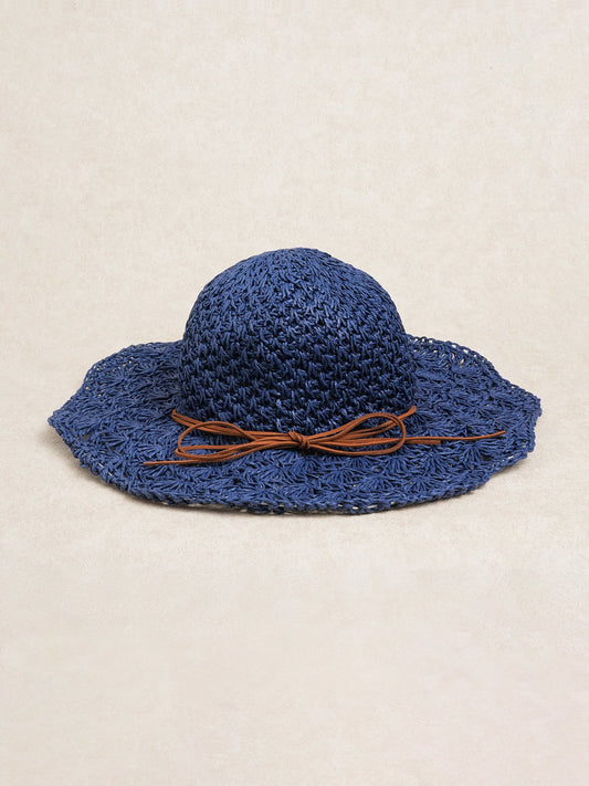 Navy Paper Woven Sun Hat