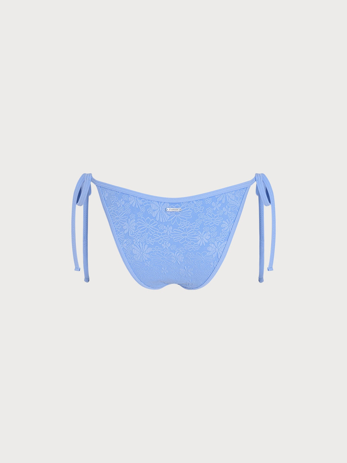 Sky Blue Textured Side Tie Bikini Bottom