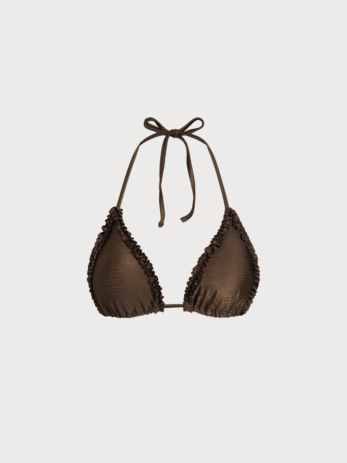 Dark Coffee Ruffled Halter Triangle Bikini Top
