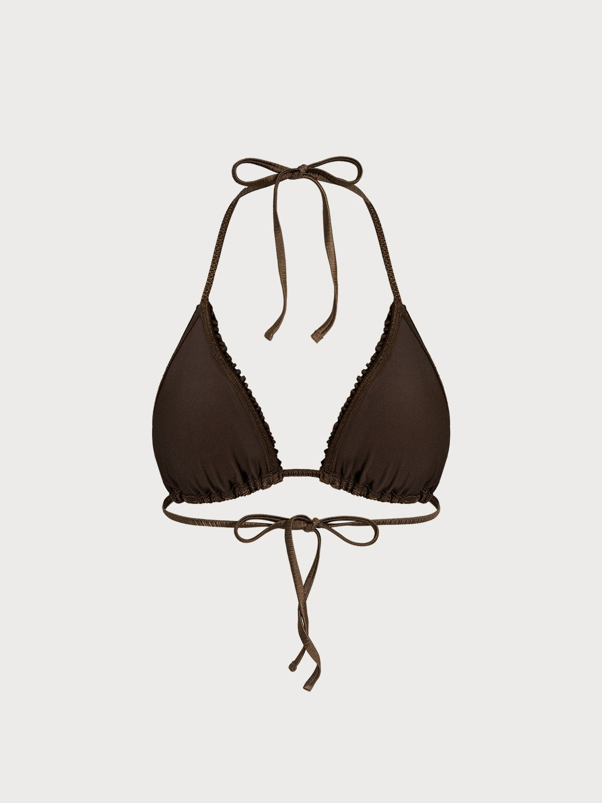 Dark Coffee Ruffled Halter Triangle Bikini Top
