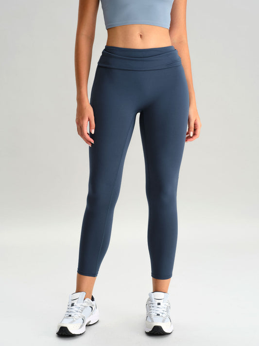 Navy Wide Waistband Leggings 25"