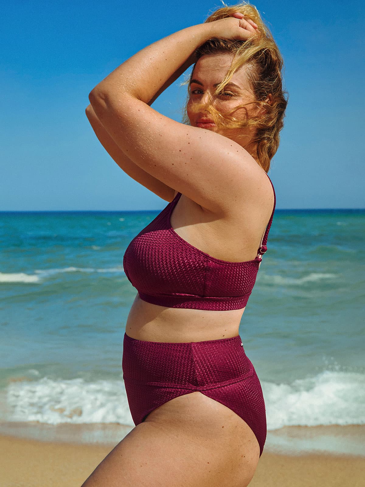 Burgundy Jacquard Plus Size Bikini Bottom
