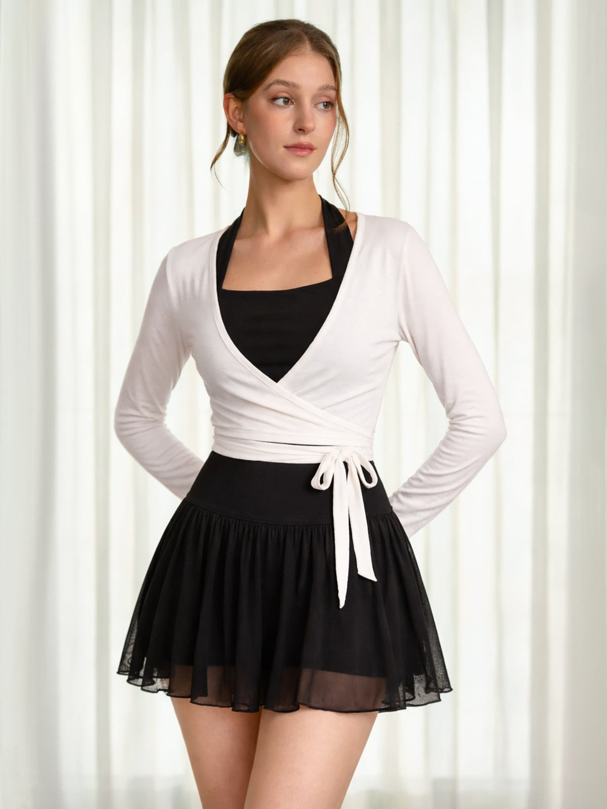 White Tie Waist Yoga Wrap Top