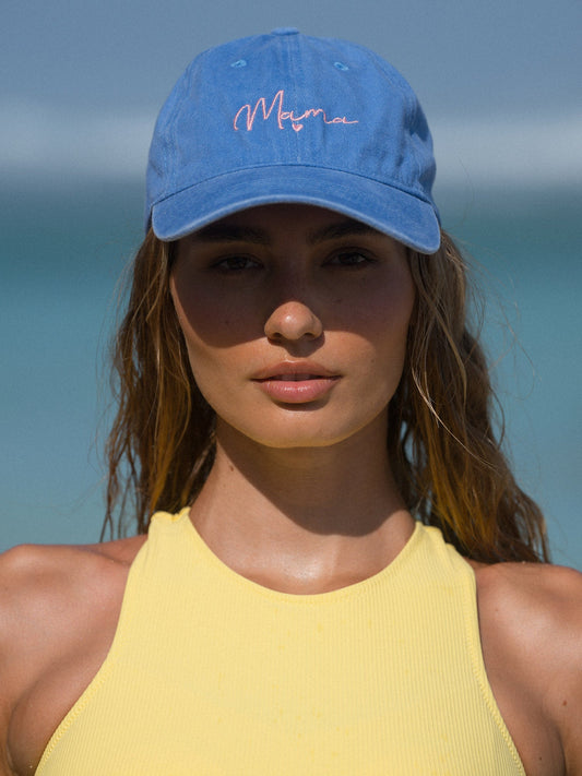 Blue Embroidery Distressed Baseball Hat