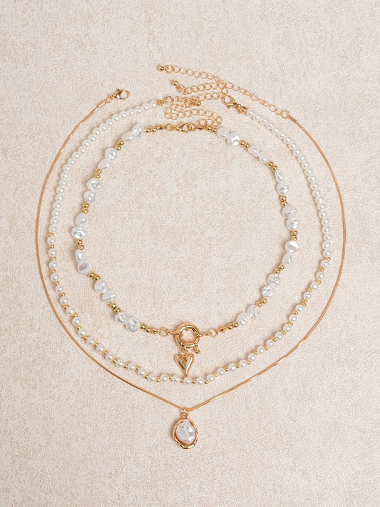 Gold Pearl Drop Layered Necklace