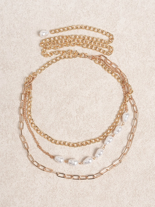 Gold Layered Pearl Waist Chain