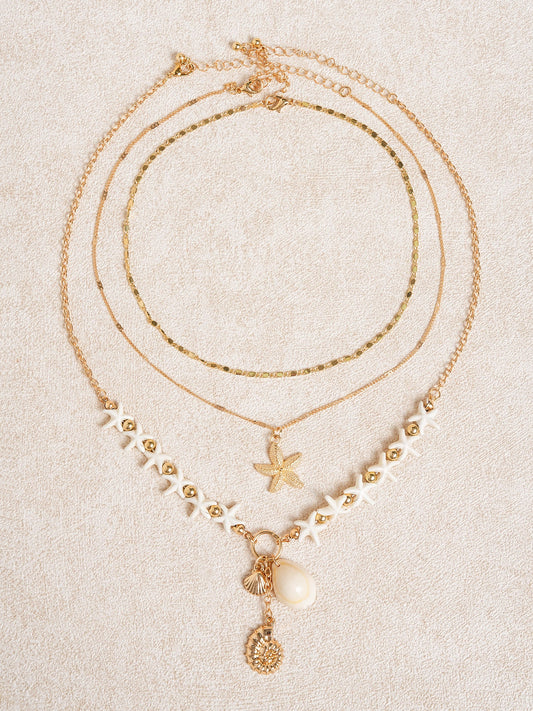 Gold Starfish Shell Layered Necklace