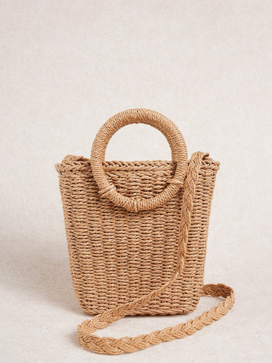 Brown Round‑Handle Straw Bag