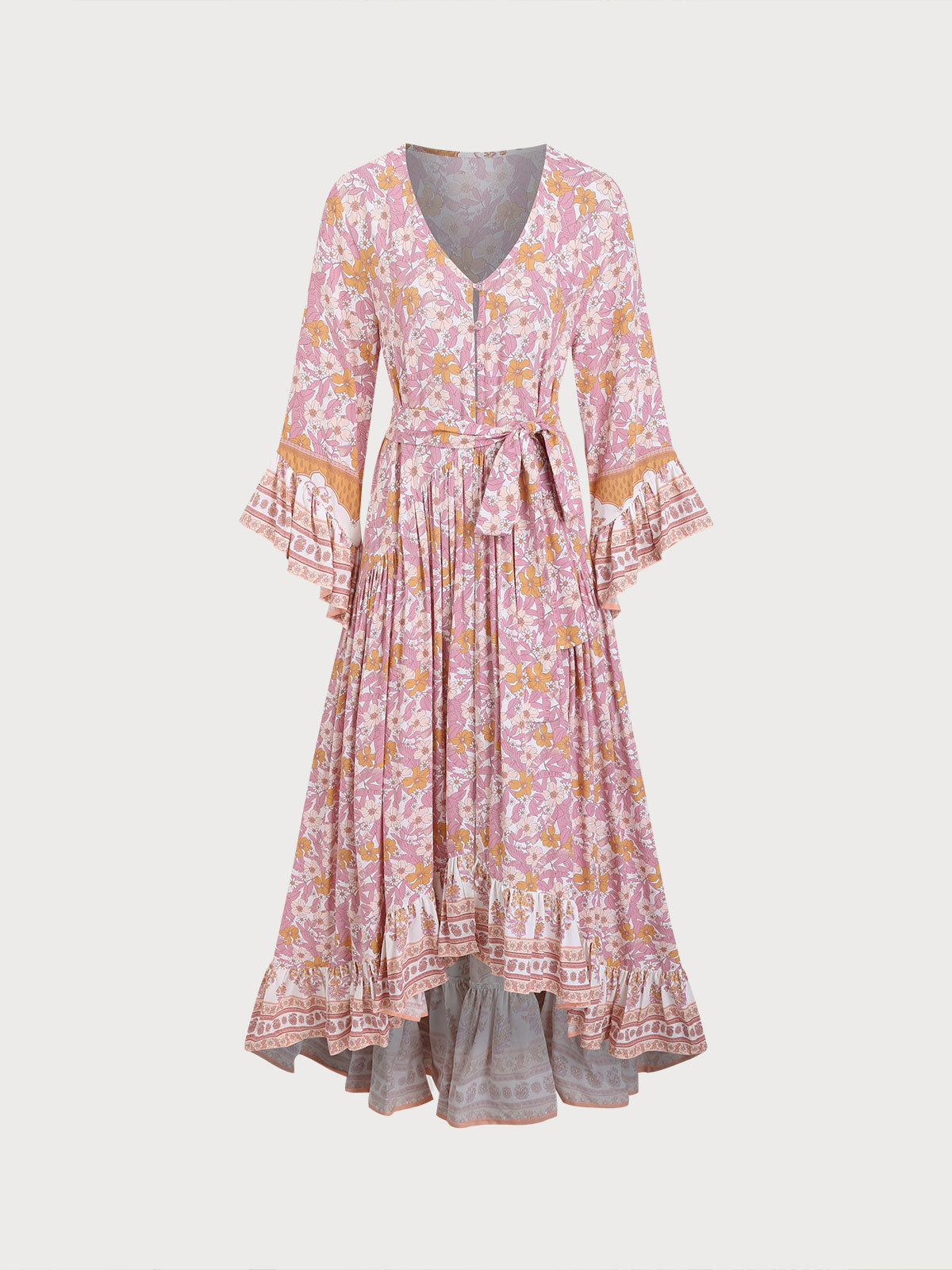 Pink Printed Ruffled Beach Dress