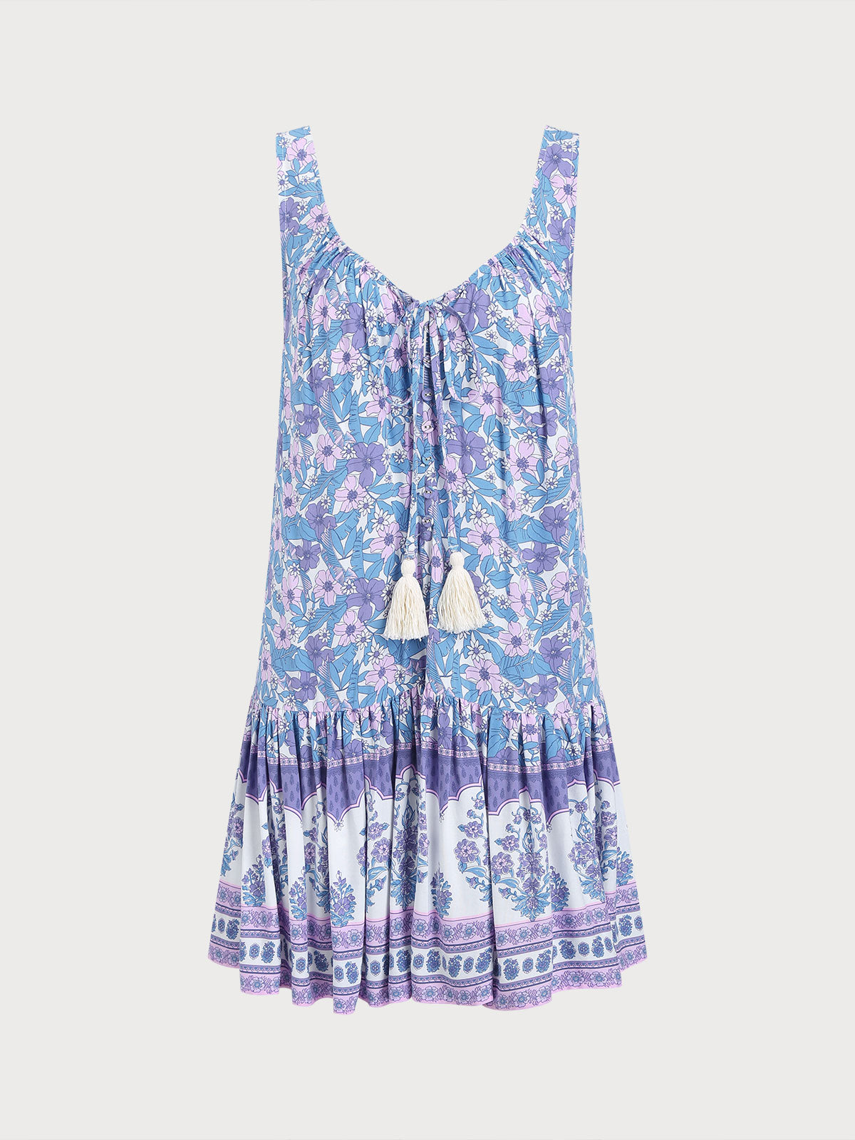 Purple Print Ruched Beach Dress