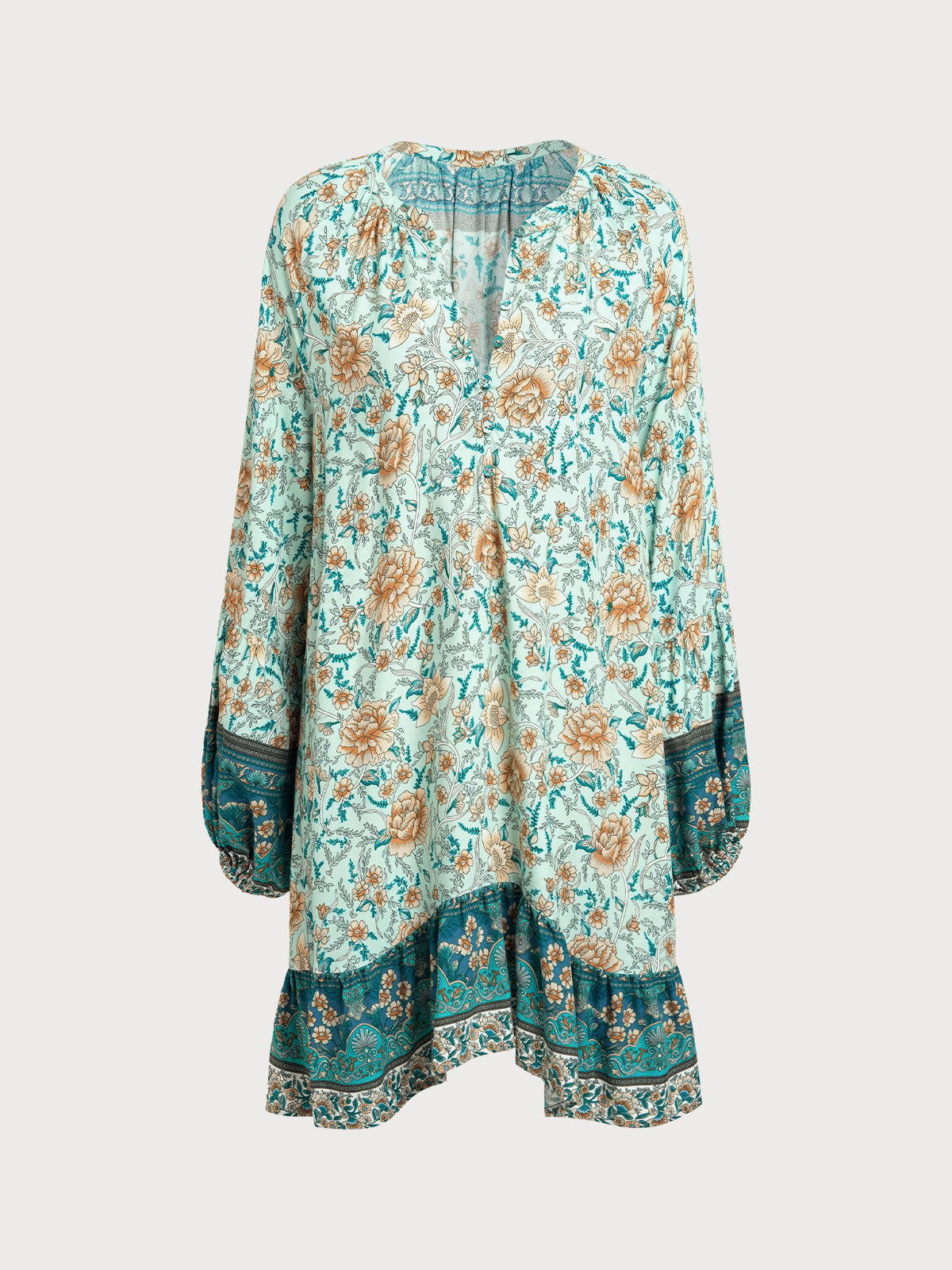 Floral Print Raglan Sleeve Beach Dress