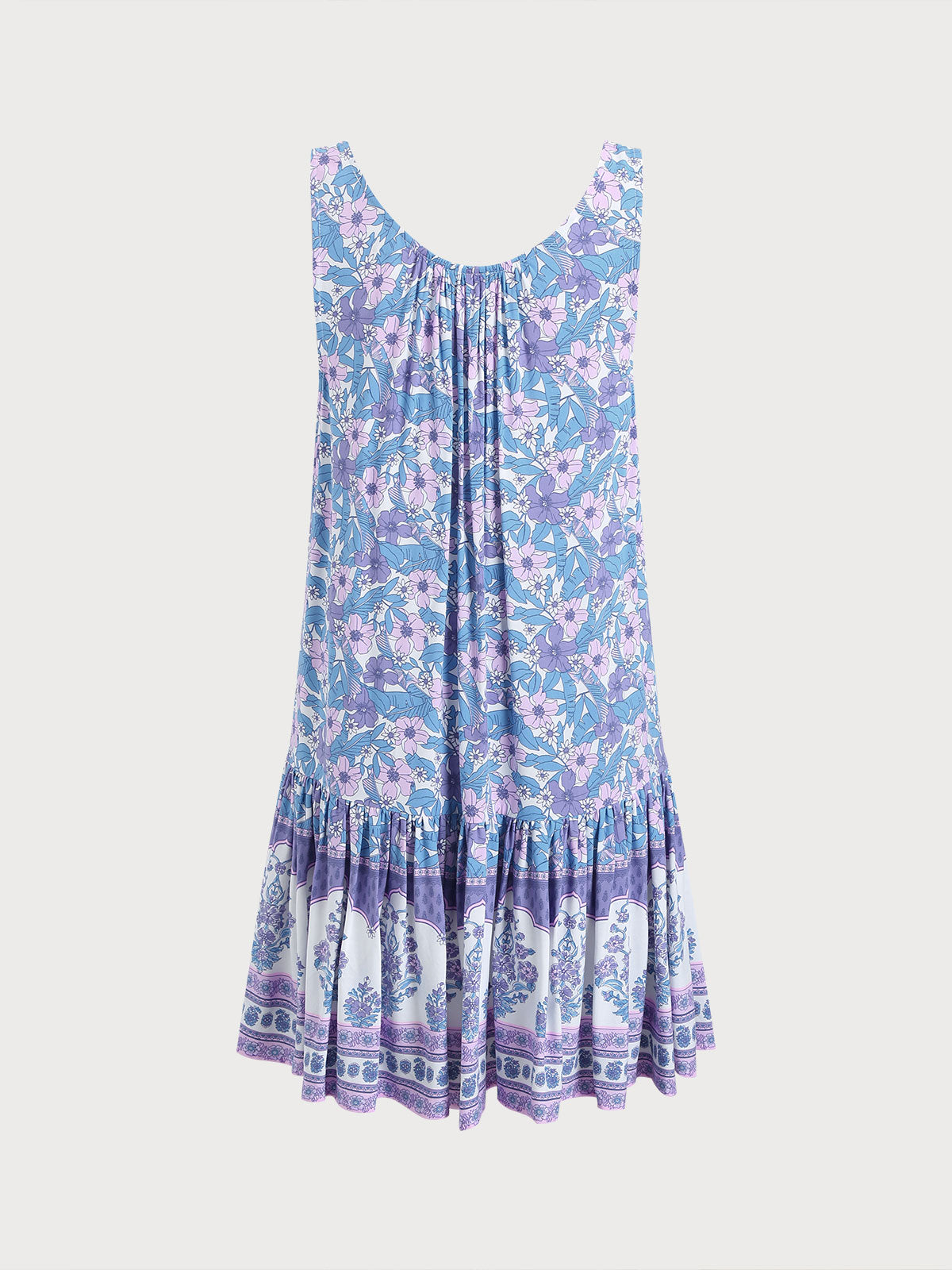Purple Print Ruched Beach Dress