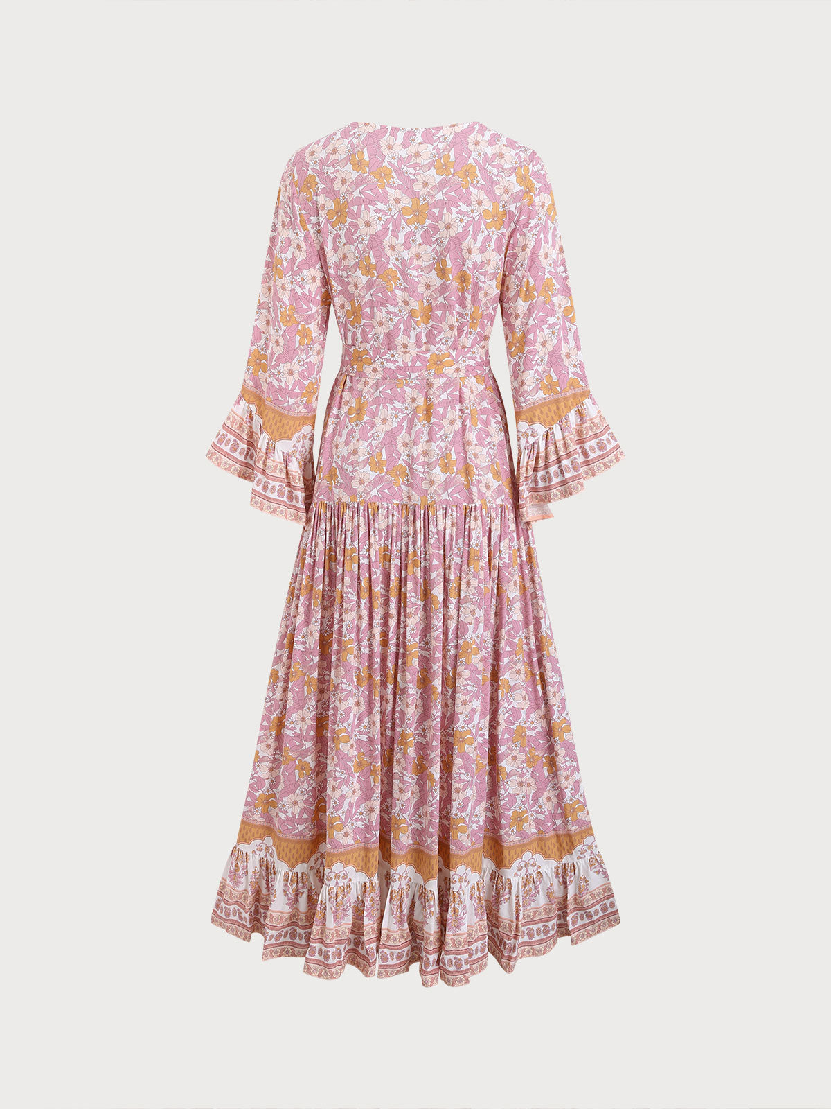 Pink Printed Ruffled Beach Dress