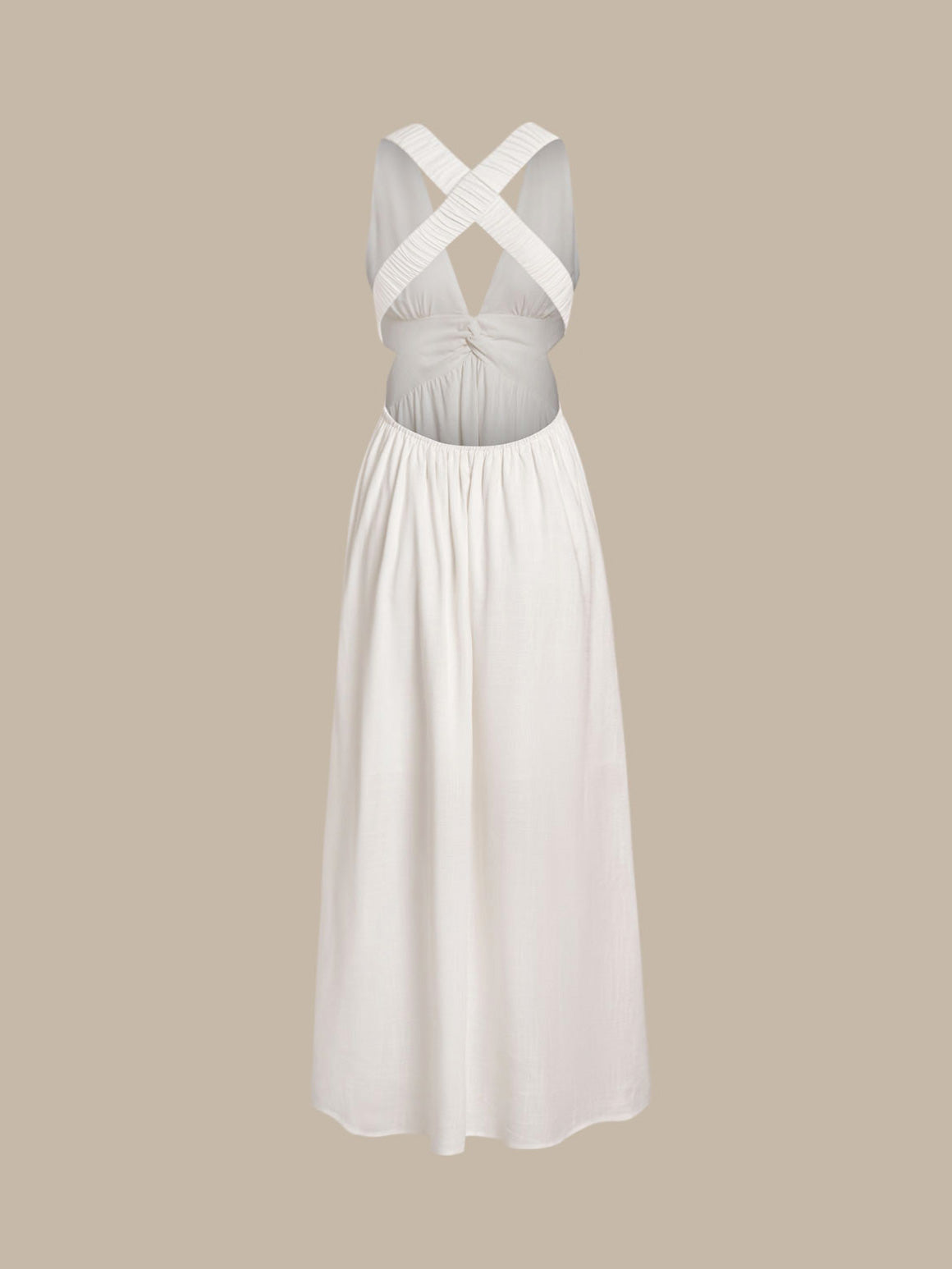 White V Neck Plaeted Beach Dress