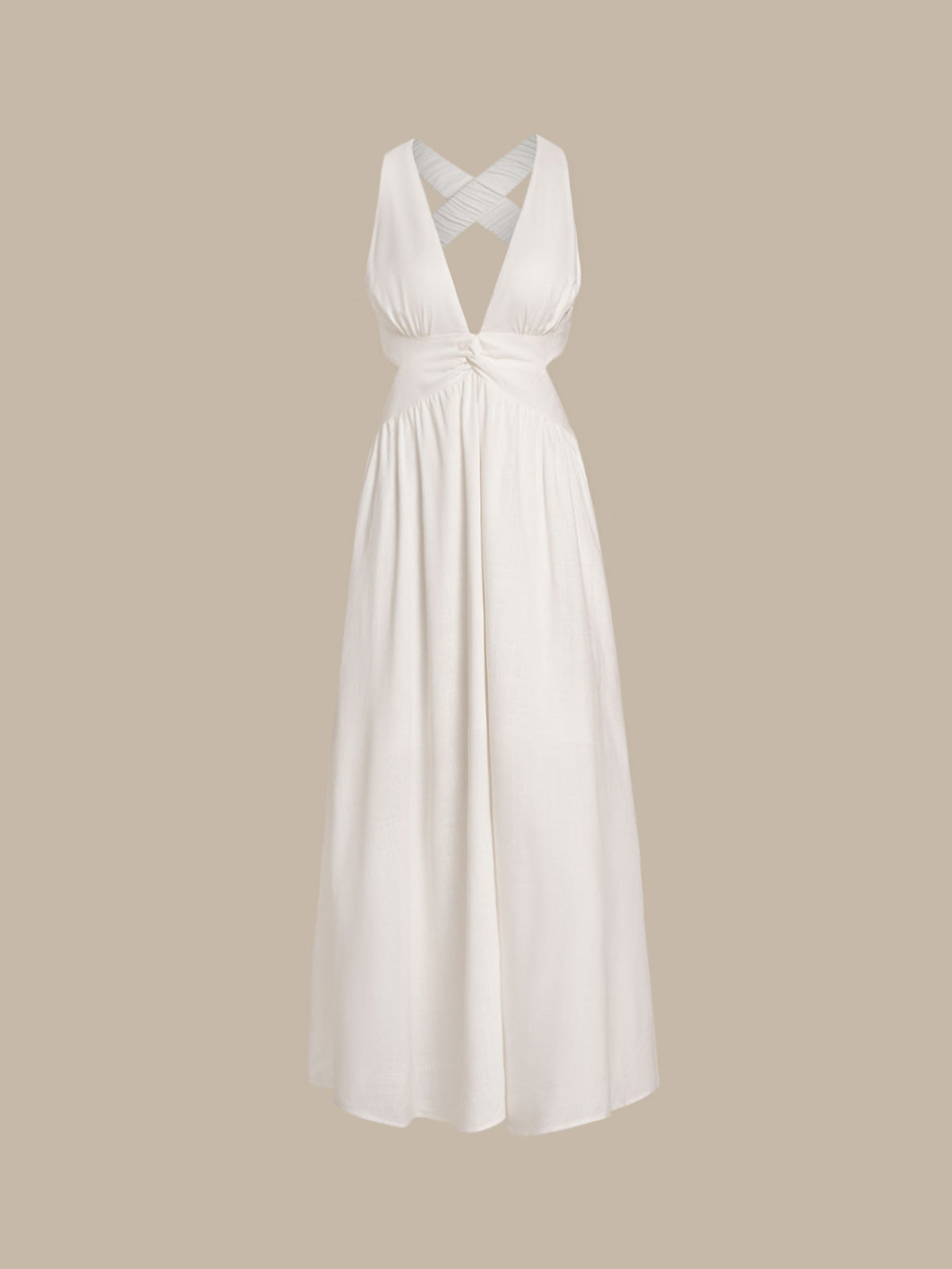 White V Neck Plaeted Beach Dress