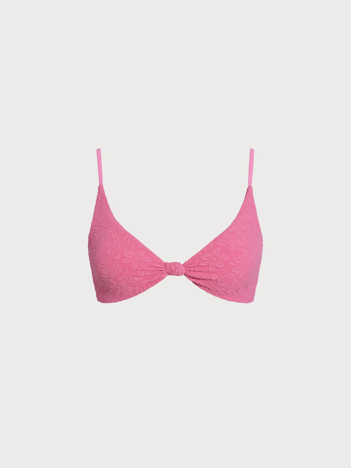 Pink Floral Jacquard Knot Bikini Top