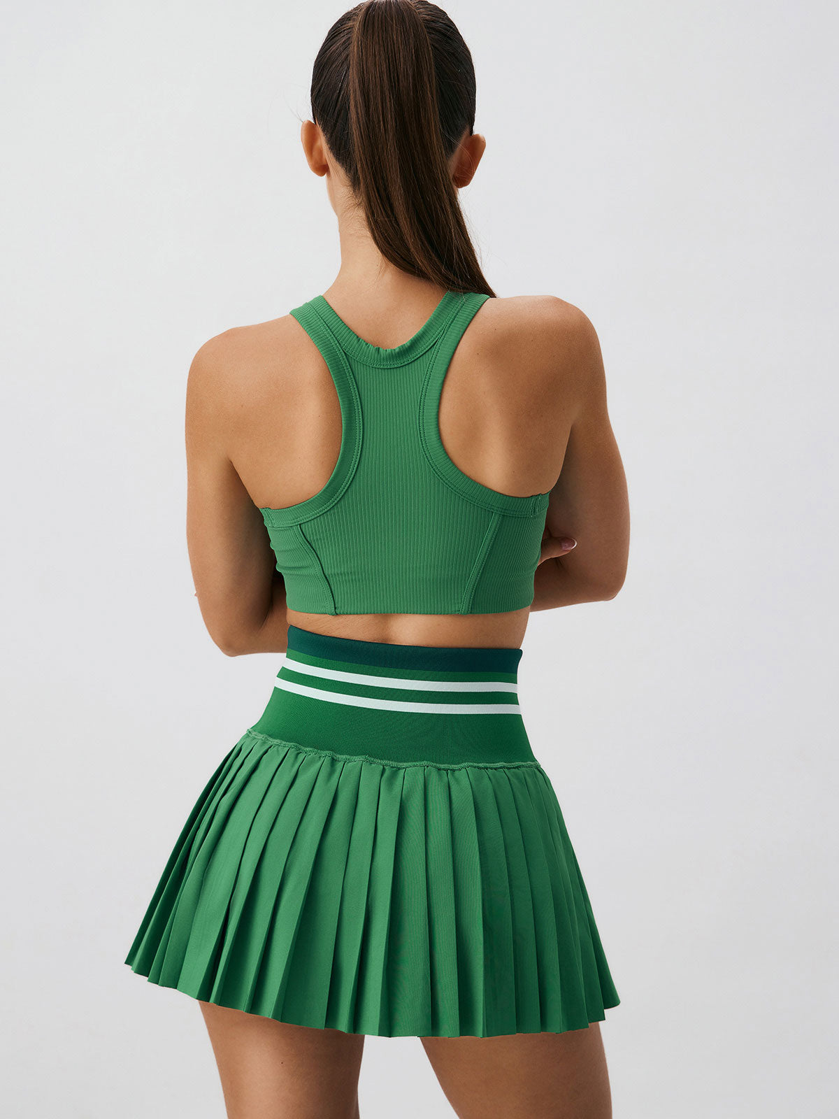 Green Pleated Pockets Sports Skirt