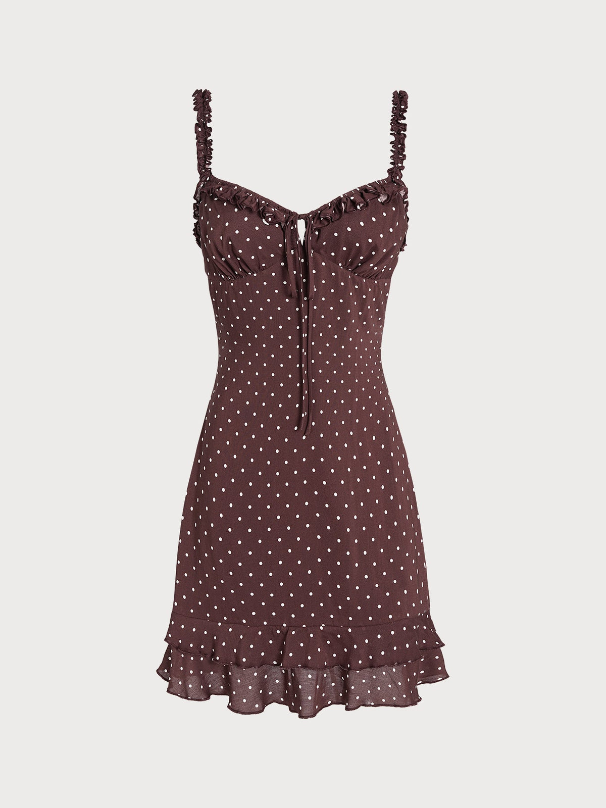 Brown Polka Dot Ruffled Beach Dress