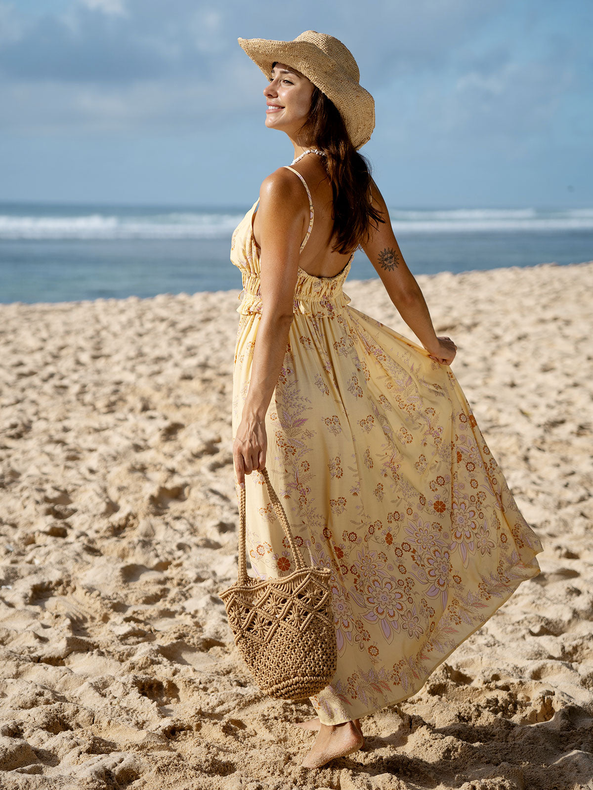 Yellow Sleeveless Tie Beach Dress